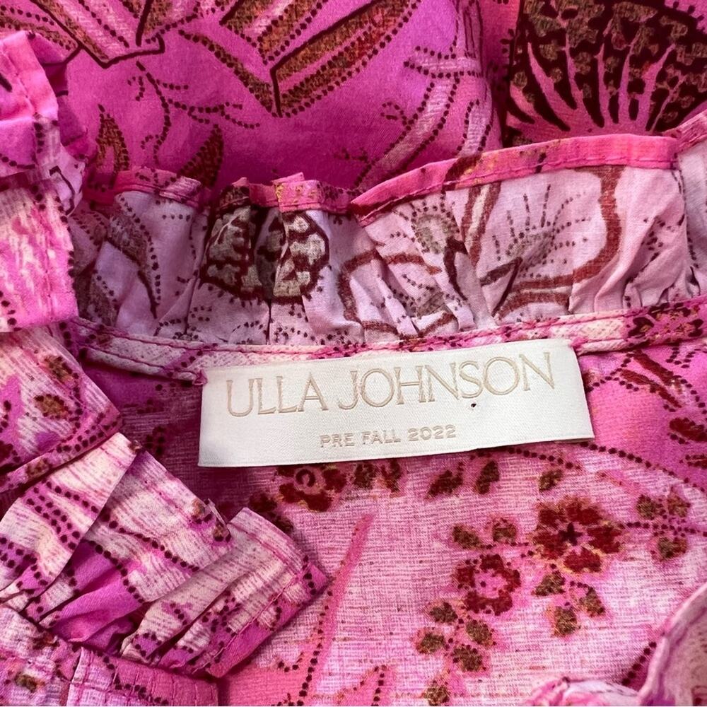 New Ulla Johnson Lei Ruffled Printed Cotton-poplin Blouse In Camellia Pink Sz 0 - Picture 5 of 6